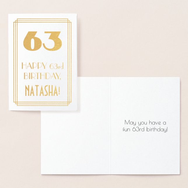 63rd Birthday: Art Deco Inspired Look "63" & Name Foil Card (Display)