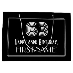 63rd Birthday — Art Deco Inspired Look "63" & Name Large Gift Bag