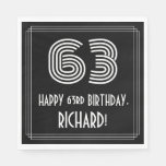 [ Thumbnail: 63rd Birthday: Art Deco Inspired Look "63" + Name Napkins ]