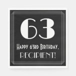 [ Thumbnail: 63rd Birthday ~ Art Deco Inspired Look "63", Name Napkins ]