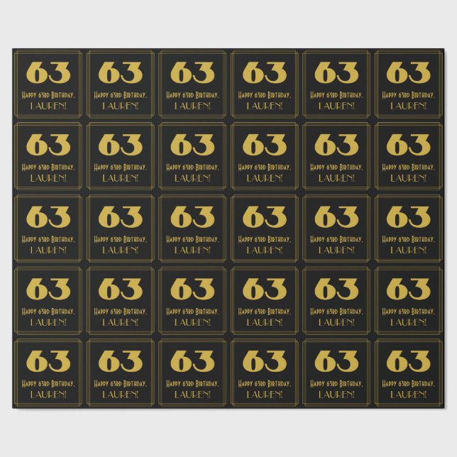63rd Birthday – Art Deco Inspired Look "63" & Name Wrapping Paper (Seam)
