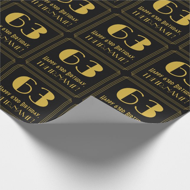 63rd Birthday ~ Art Deco Inspired Look "63", Name Wrapping Paper (Corner)