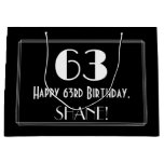 [ Thumbnail: 63rd Birthday: Art Deco Inspired Style "63", Name Gift Bag ]