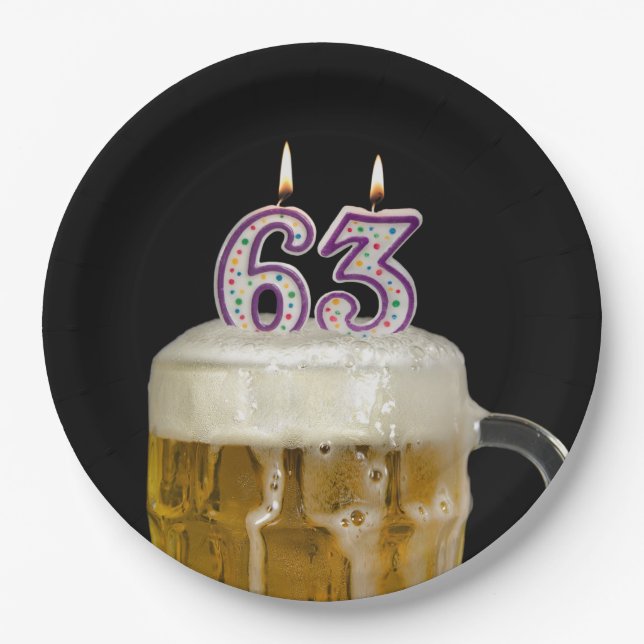 63rd Birthday Beer on black Paper Plates (Front)