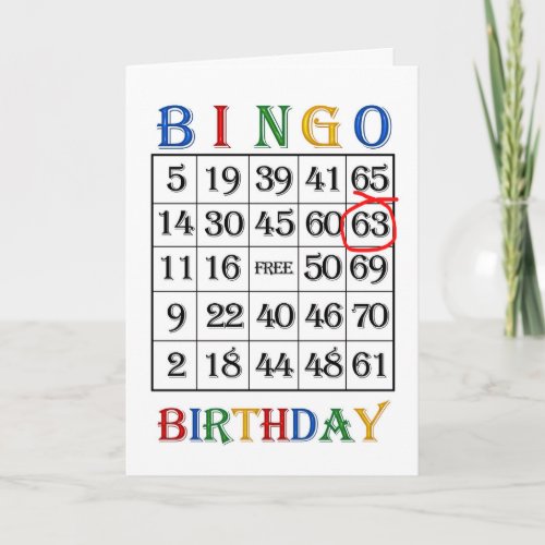 63rd Birthday Bingo card