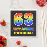 [ Thumbnail: 63rd Birthday: Bold, Fun, Simple, Rainbow 63 Napkins ]