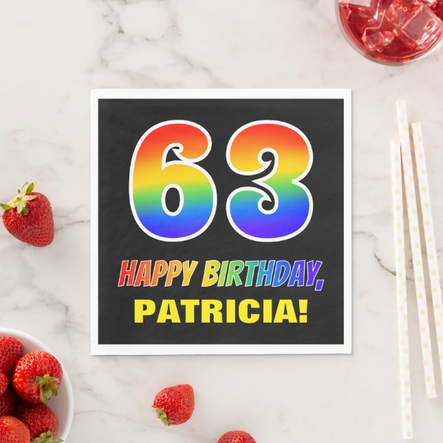 63rd Birthday: Bold, Fun, Simple, Rainbow 63 Napkins (Insitu)