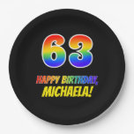 [ Thumbnail: 63rd Birthday: Bold, Fun, Simple, Rainbow 63 Paper Plates ]