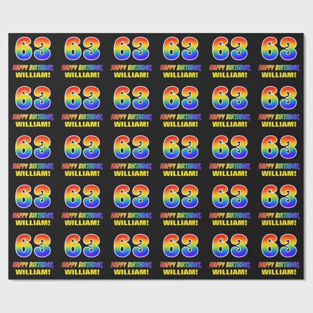 63rd Birthday: Bold, Fun, Simple, Rainbow 63 Wrapping Paper (Flat)