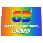 [ Thumbnail: 63rd Birthday: Colorful, Fun Rainbow Pattern # 63 Gift Bag ]