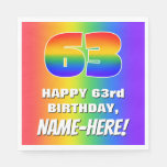 [ Thumbnail: 63rd Birthday: Colorful, Fun Rainbow Pattern # 63 Napkins ]