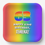 [ Thumbnail: 63rd Birthday: Colorful, Fun Rainbow Pattern # 63 Paper Plates ]