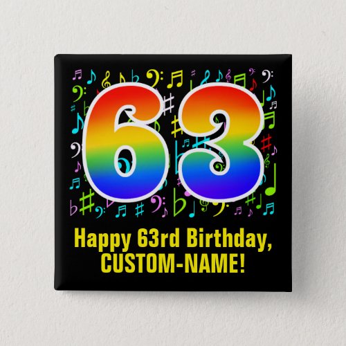 63rd Birthday Colorful Music Symbols Rainbow 63 Button