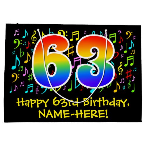 63rd Birthday _ Colorful Music Symbols Rainbow 63 Large Gift Bag