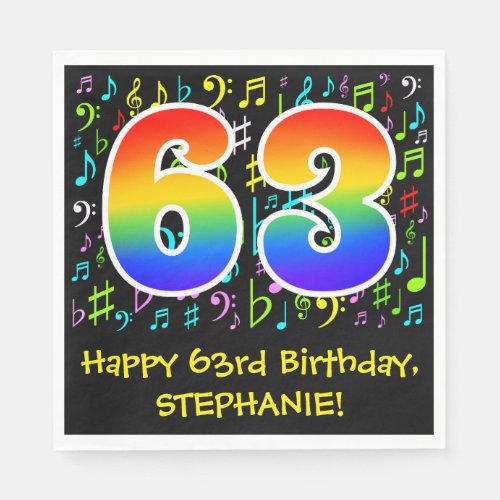 63rd Birthday _ Colorful Music Symbols Rainbow 63 Napkins