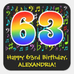 [ Thumbnail: 63rd Birthday: Colorful Music Symbols, Rainbow 63 Sticker ]