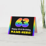 [ Thumbnail: 63rd Birthday: Colorful Rainbow # 63, Custom Name Card ]