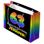 [ Thumbnail: 63rd Birthday: Colorful Rainbow # 63, Custom Name Gift Bag ]