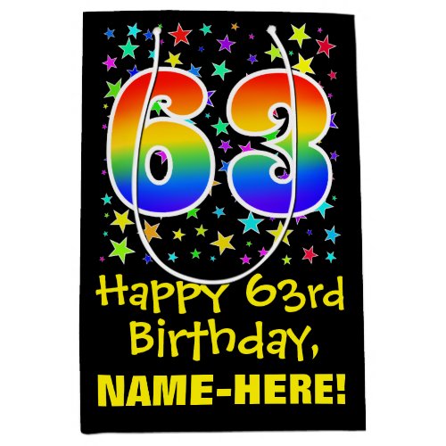 63rd Birthday Colorful Stars Pattern  Rainbow 63 Medium Gift Bag