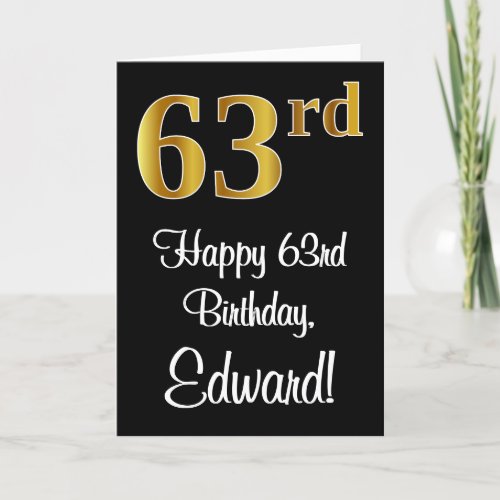 63rd Birthday  Elegant Luxurious Faux Gold Look  Card