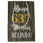 [ Thumbnail: 63rd Birthday: Faux Gold Look & Faux Wood Pattern Gift Bag ]
