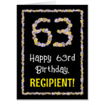 [ Thumbnail: 63rd Birthday: Floral Flowers Number “63” + Name Card ]