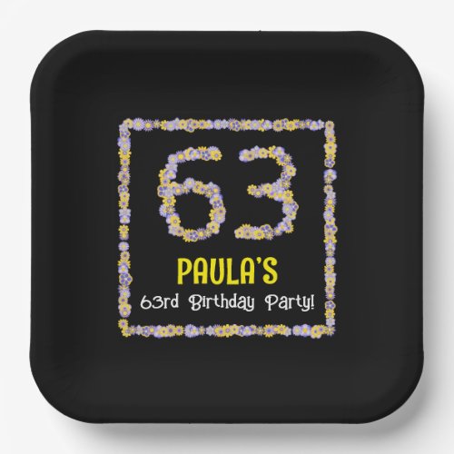 63rd Birthday Floral Flowers Number Custom Name Paper Plates