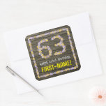[ Thumbnail: 63rd Birthday: Floral Number, Faux Wood Look, Name Sticker ]