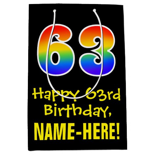 63rd Birthday Fun Bold Colorful Rainbow 63 Medium Gift Bag