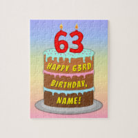 63rd Birthday: Fun Cake and Candles + Custom Name