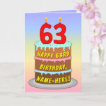 [ Thumbnail: 63rd Birthday — Fun Cake & Candles, W/ Custom Name Card ]