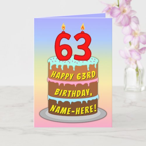 63rd Birthday  Fun Cake  Candles w Custom Name Card