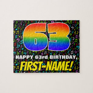63rd Birthday — Fun, Colorful Music Symbols & “63” Jigsaw Puzzle