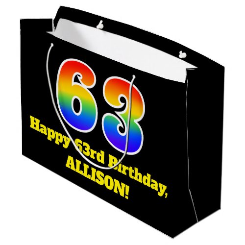 63rd Birthday  Fun Colorful Vibrant Rainbow 63 Large Gift Bag