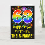 [ Thumbnail: 63rd Birthday: Fun Fireworks Pattern + Rainbow 63 Card ]
