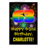 [ Thumbnail: 63rd Birthday: Fun Fireworks Pattern & Rainbow 63 Card ]