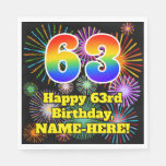 [ Thumbnail: 63rd Birthday: Fun Fireworks Pattern + Rainbow 63 Napkins ]