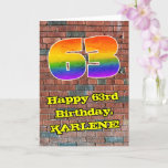 [ Thumbnail: 63rd Birthday: Fun Graffiti-Inspired Rainbow 63 Card ]