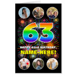 [ Thumbnail: 63rd Birthday: Fun Rainbow #, Custom Name + Photos Card ]