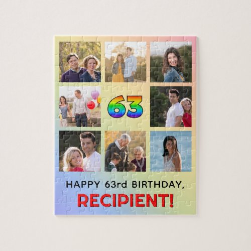 63rd Birthday Fun Rainbow  Custom Name  Photos Jigsaw Puzzle