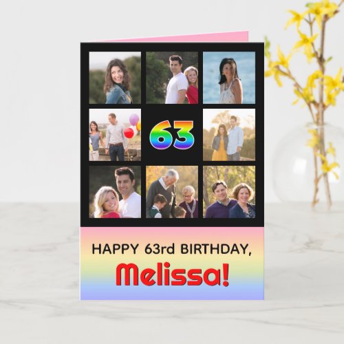 63rd Birthday Fun Rainbow  Custom Photos  Name Card