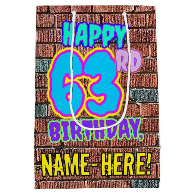 63rd Birthday: Fun, Urban Graffiti Inspired Look Medium Gift Bag (Back)