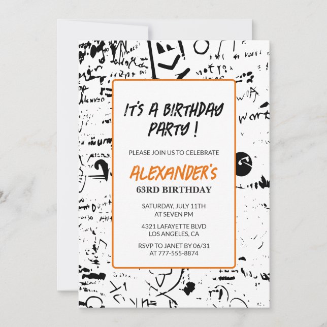 63rd birthday invitations Men Graffiti Party Paint (Front)
