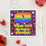 [ Thumbnail: 63rd Birthday: Loving Hearts Pattern, Rainbow # 63 Napkins ]