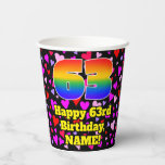 [ Thumbnail: 63rd Birthday: Loving Hearts Pattern, Rainbow 63 Paper Cups ]