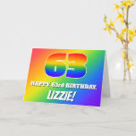 [ Thumbnail: 63rd Birthday: Multicolored Rainbow Pattern # 63 Card ]