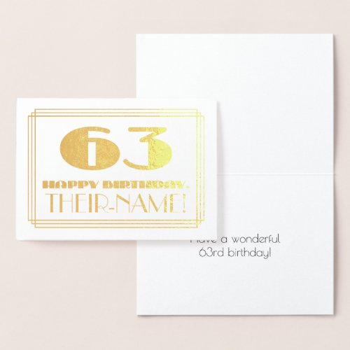63rd Birthday Name  Art Deco Inspired Look 63 Foil Card