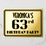 [ Thumbnail: 63rd Birthday Party: Art Deco Look “63” and Name Invitation ]