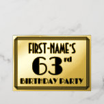 [ Thumbnail: 63rd Birthday Party — Art Deco Look “63” + Name Invitation ]