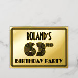 [ Thumbnail: 63rd Birthday Party — Art Deco Style “63” & Name Invitation ]